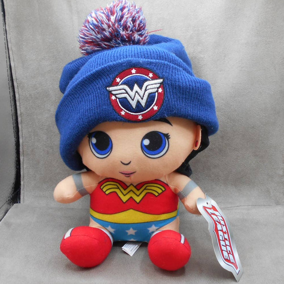DC Wonder Woman Lot: Blue Beanie w/Pom & Toy Factory Plush Justice League - Picture 2 of 9